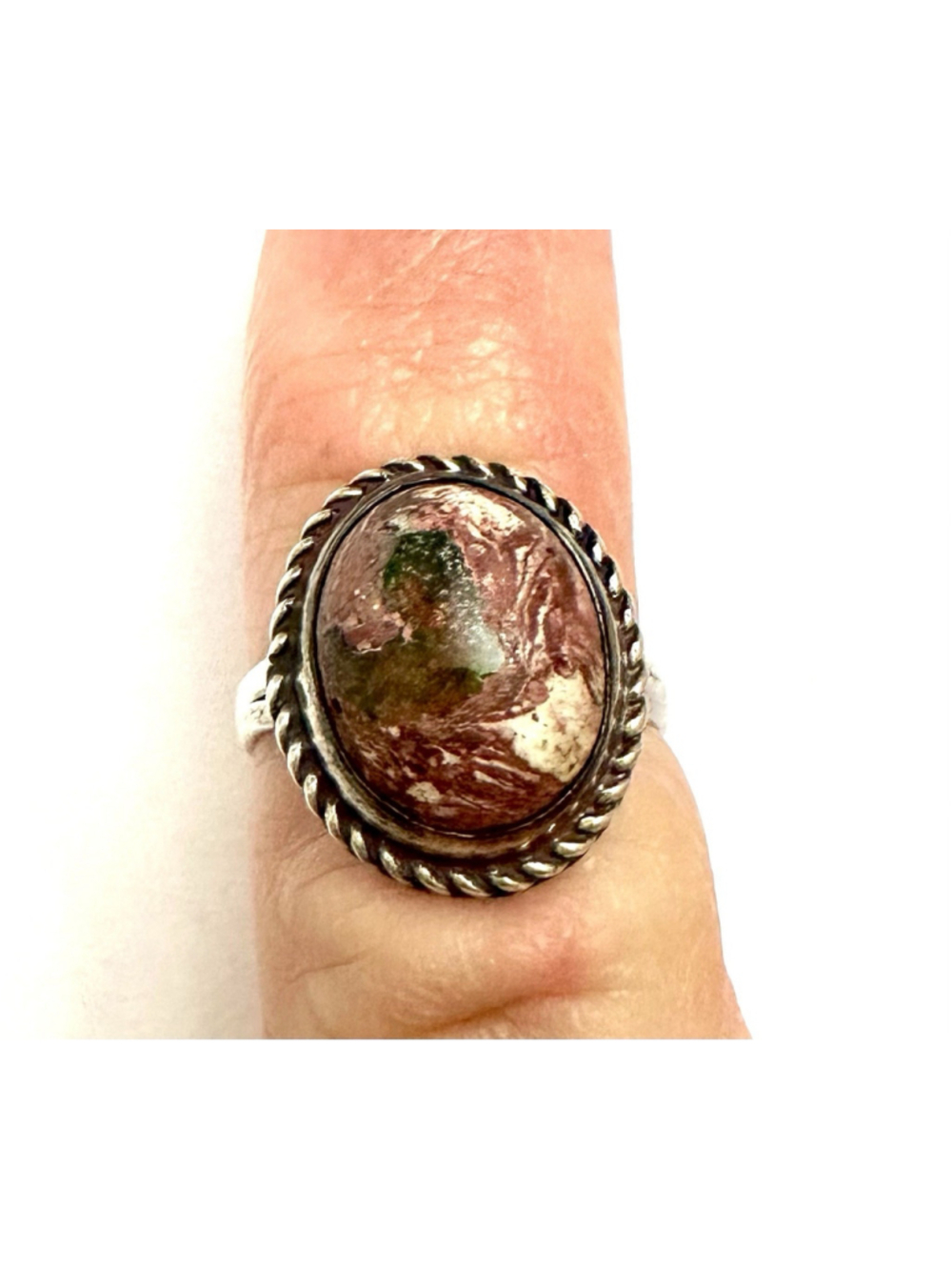 Vintage Sterling Silver Jasper Statement Ring Large Oval Cabochon Size 7